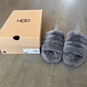 UGG Gray Fluffy Slippers